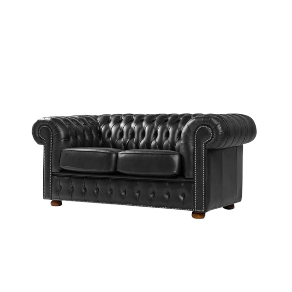 Sillón 100% Cuero 2 Cuerpos Chesterfield Negro