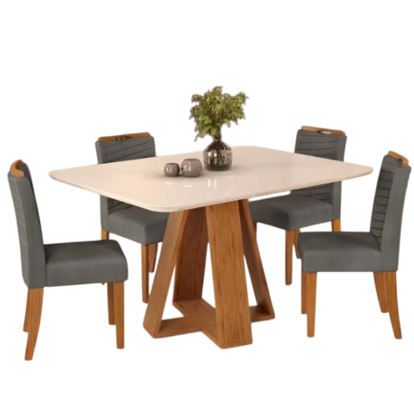 Juego De Comedor Celeste Beige y Gris